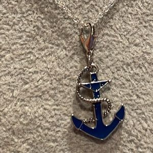 Navy Blue Anchor Charm Pendant Necklace 18”